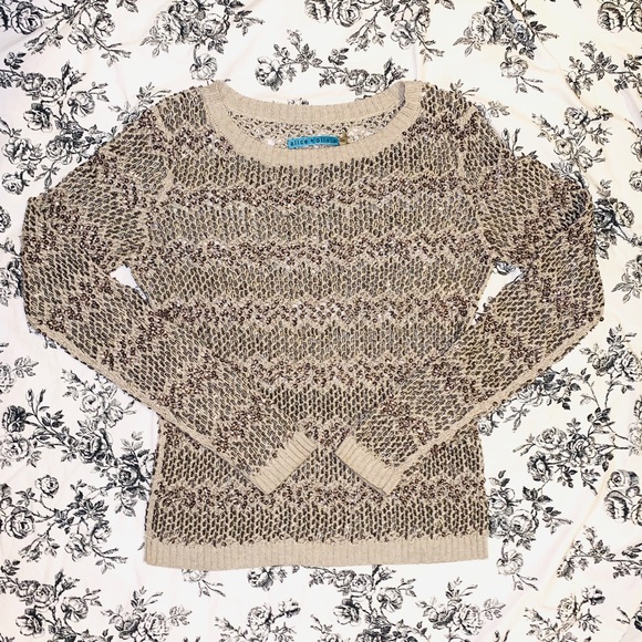 ALICE + OLIVIA Taupe Brenna Beaded Crochet Sweater - Picture 5 of 13